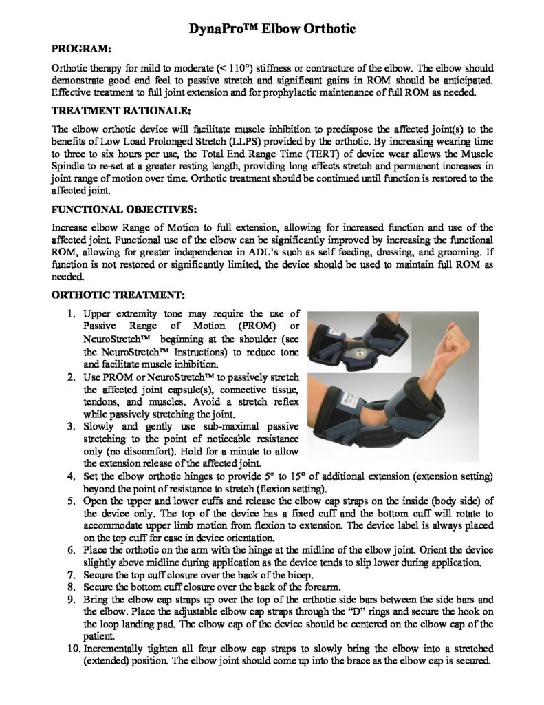 DYNAPRO ELBOW INSTRUCTIONS
