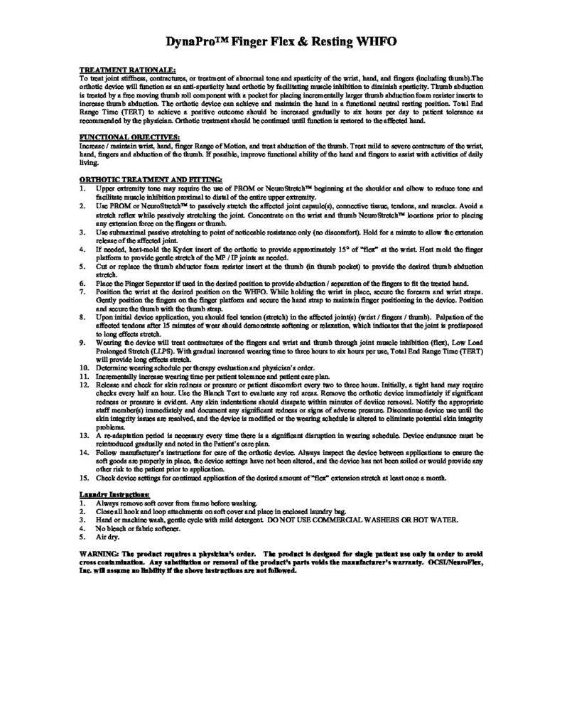 DYNAPRO FINGER FLEX - THUMB EASE INSTRUCTIONS - Neurorehabdirectory